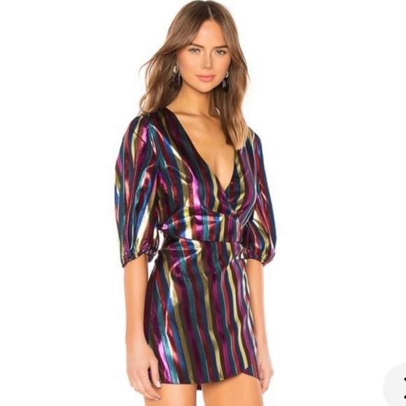 🥤 Lovers + Friends Frida Mini Dress Rainbow Metallic XXS Riverdale Wardrobe - Picture 2 of 16